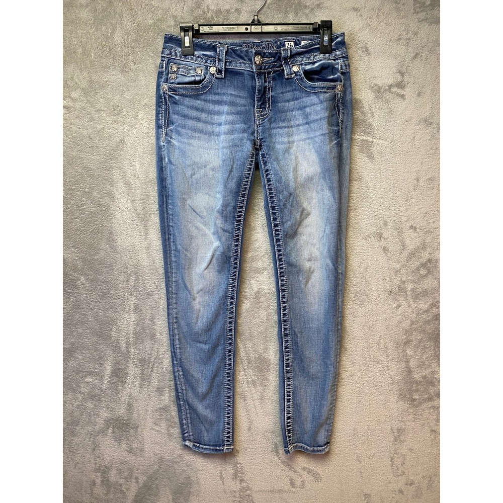 Miss Me Signature Skinny Jeans 26 Angel Wing Embellished Medium Wash Distressed